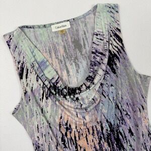 Calvin Klein Womens Purple Abstract Print Cowl Neck Sleeveless Blouse M